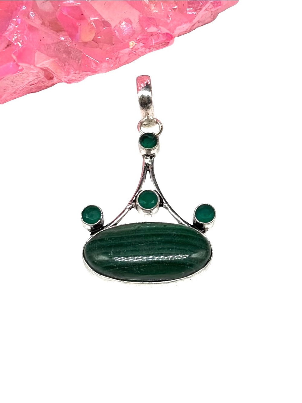 Malachite & Green Onyx Necklace Pendant 925 Sterling Silver Overlay